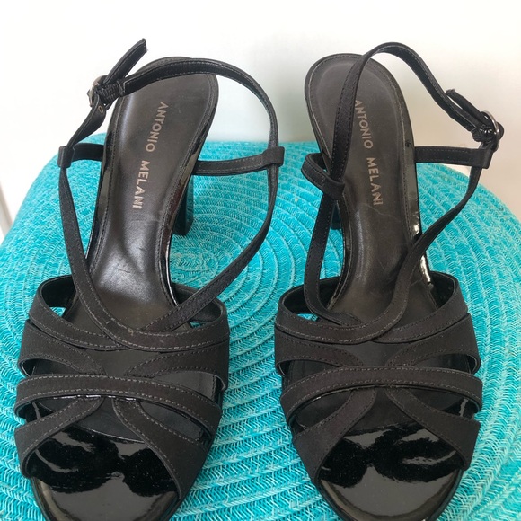 Antonio Melani Black Satin Dress Sandal Size 9M - Picture 2 of 4